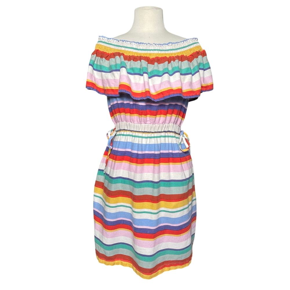 ANTHROPOLOGIE 4OUR DREAMERS Boho Linen Blend Multi Striped Mini Dress - Picture 3 of 6